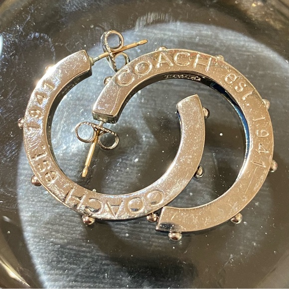 Coach Silver and Blue Hoop Earrings - Picture 5 of 9